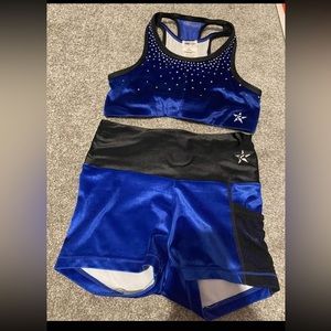 Rebel athletic YL top AXS bottoms blue velvet set